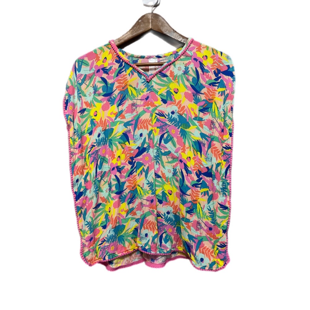 Cat & Jack Swim Cover Up Girls M 8 Pink Tropical Floral Pom Pom Trim Excellent